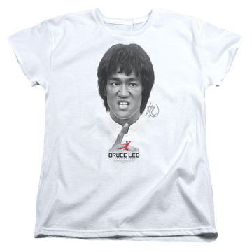 White women's t-shirt with Bruce Lee Self Help graphic