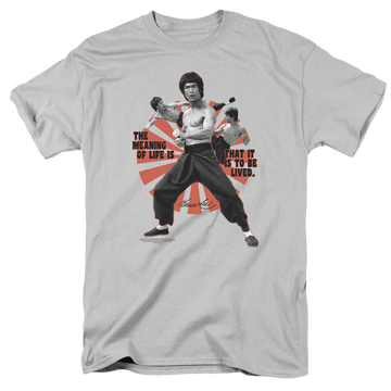 Silver men's regular fit t-shirt with Bruce Lee Meaning Of Life graphic