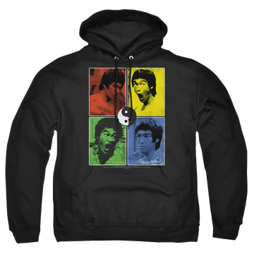 Black pullover hoodie with Bruce Lee Enter Color Block graphic