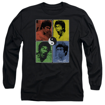 Black men's long sleeve t-shirt with Bruce Lee Enter Color Block graphic