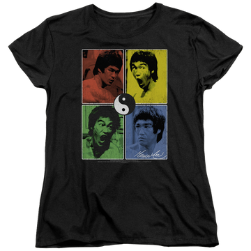 Black women's t-shirt with Bruce Lee Enter Color Block graphic