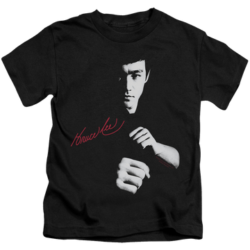 Black kid's t-shirt for ages 4 to 7 with Bruce Lee The Dragon Awaits graphic