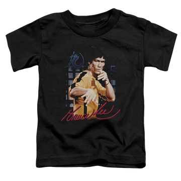 Black toddler t-shirt with Bruce Lee Yellow Jumpsuit graphic