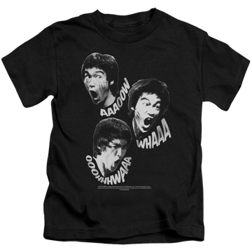 Black kid's t-shirt for ages 4 to 7 with Bruce Lee Sounds Of The Dragon graphic