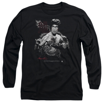 Black men's long sleeve t-shirt with Bruce Lee The Dragon graphic
