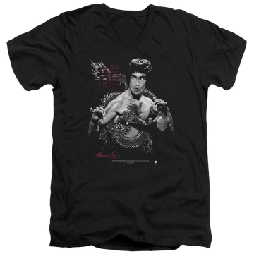 Black men's v-neck t-shirt with Bruce Lee The Dragon graphic