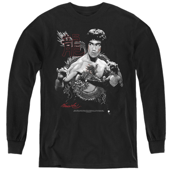Black youth long sleeve t-shirt with Bruce Lee The Dragon graphic