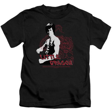 Black kid's t-shirt for ages 4 to 7 with Bruce Lee Little Dragon graphic