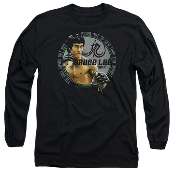 Black men's long sleeve t-shirt with Bruce Lee Expectations graphic