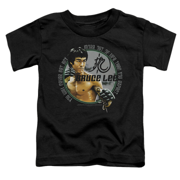Black toddler t-shirt with Bruce Lee Expectations graphic