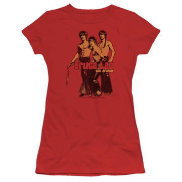 Red juniors t-shirt with Bruce Lee Nunchucks graphic