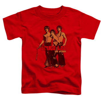 Red kid's t-shirt for ages 4 to 7 with Bruce Lee Nunchucks graphic