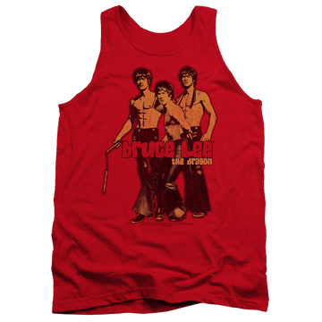 Red men's tank with Bruce Lee Nunchucks graphic