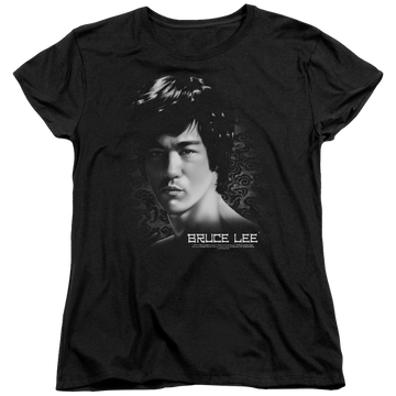 Black women's t-shirt with Bruce Lee In Your Face graphic