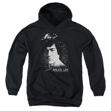 Black youth hoodie for ages 8 to 12 with Bruce Lee In Your Face graphic