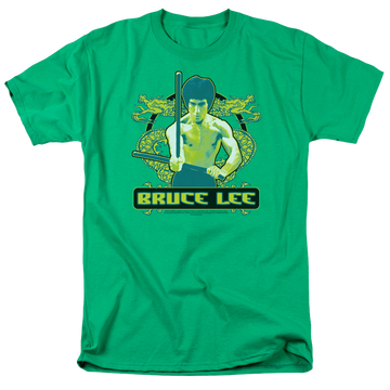 Kelly green men's regular fit t-shirt with Bruce Lee Double Dragons graphic