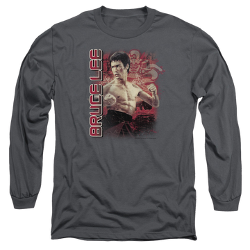 Charcoal men's long sleeve t-shirt with Bruce Lee Fury graphic