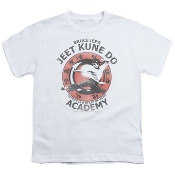 White youth t-shirt for ages 8 to 12 with Bruce Lee Jeet Kune graphic