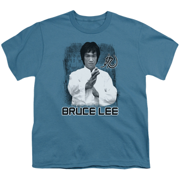Slate youth t-shirt for ages 8 to 12 with Bruce Lee Concentrate graphic