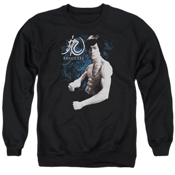 Black men's crewneck sweatshirt with Bruce Lee Dragon Stance graphic