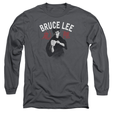 Charcoal men's long sleeve t-shirt with Bruce Lee Ready graphic