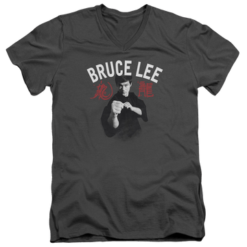 Charcoal men's v-neck t-shirt with Bruce Lee Ready graphic