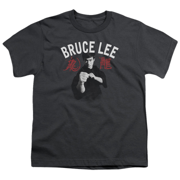 Charcoal youth t-shirt for ages 8 to 12 with Bruce Lee Ready graphic
