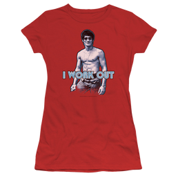 Bruce Lee Lee Works Out - Juniors T-Shirt Juniors T-Shirt Bruce Lee   