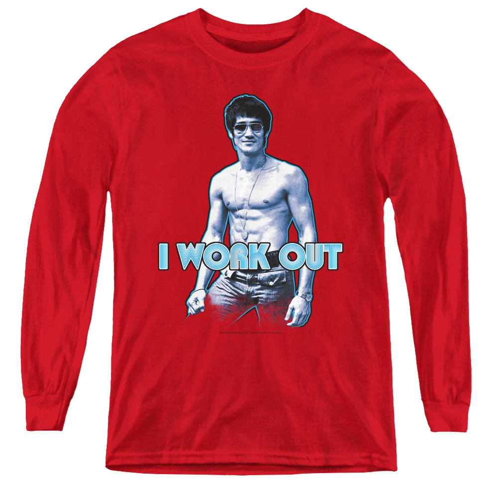 Bruce Lee Lee Works Out - Youth Long Sleeve T-Shirt Youth Long Sleeve T-Shirt Bruce Lee   