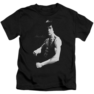 Black kid's t-shirt for ages 4 to 7 with Bruce Lee Stance graphic