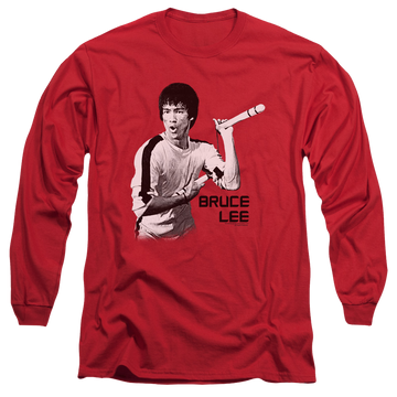 Red men's long sleeve t-shirt with Bruce Lee Nunchucks graphic