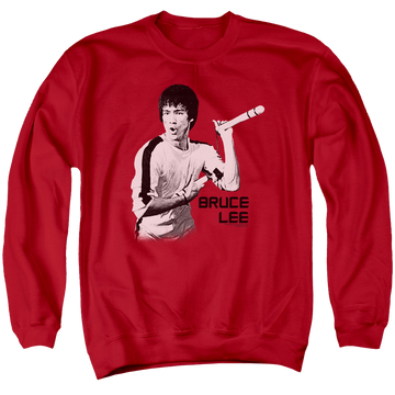 Red men's crewneck sweatshirt with Bruce Lee Nunchucks graphic