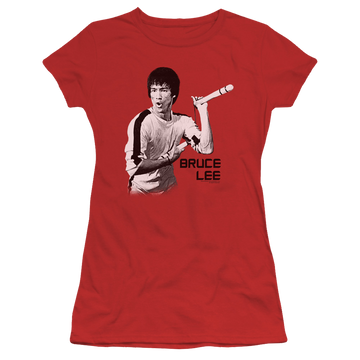 Red juniors t-shirt with Bruce Lee Nunchucks graphic