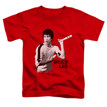 Red kid's t-shirt for ages 4 to 7 with Bruce Lee Nunchucks graphic
