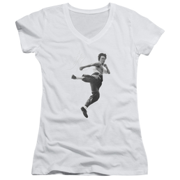 Bruce Lee Flying Kick - Juniors V-Neck T-Shirt Juniors V-Neck T-Shirt Bruce Lee   