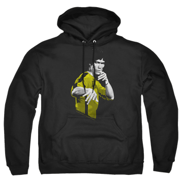 Black pullover hoodie with Bruce Lee Suit Of Death graphic