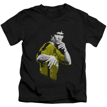 Black kid's t-shirt for ages 4 to 7 with Bruce Lee Suit Of Death graphic