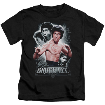 Black kid's t-shirt for ages 4 to 7 with Bruce Lee Inner Fury graphic