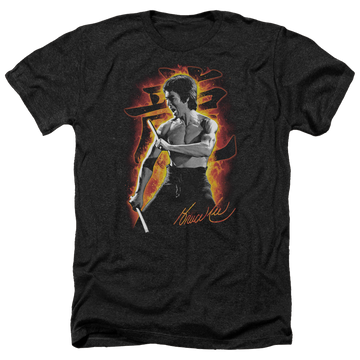 Charcoal men's heather t-shirt with Bruce Lee Dragon Fire graphic
