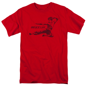 Red men's regular fit t-shirt with Bruce Lee Line Kick graphic