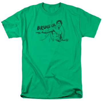 Kelly green men's regular fit t-shirt with Bruce Lee Brush Lee graphic
