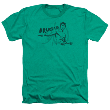 Kelly green men's heather t-shirt with Bruce Lee Brush Lee graphic