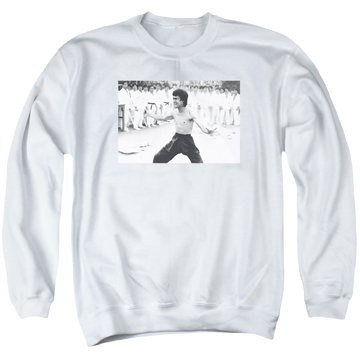 White men's crewneck sweatshirt with Bruce Lee Triumphant graphic
