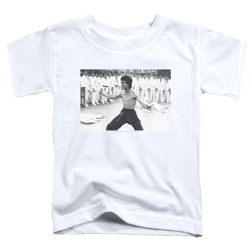 White kid's t-shirt for ages 4 to 7 with Bruce Lee Triumphant graphic