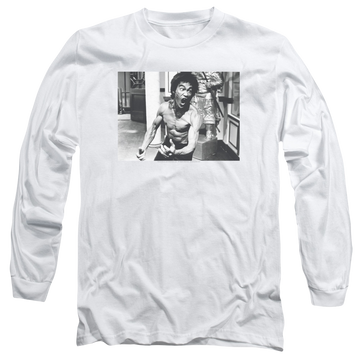 White men's long sleeve t-shirt with Bruce Lee Full Of Fury graphic