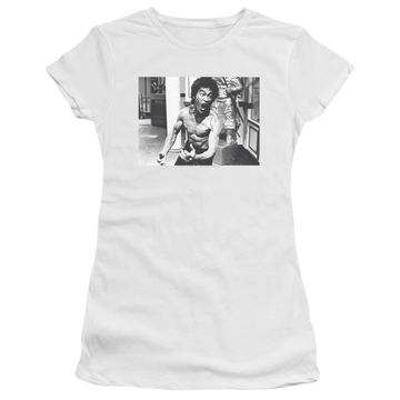 White juniors t-shirt with Bruce Lee Full Of Fury graphic