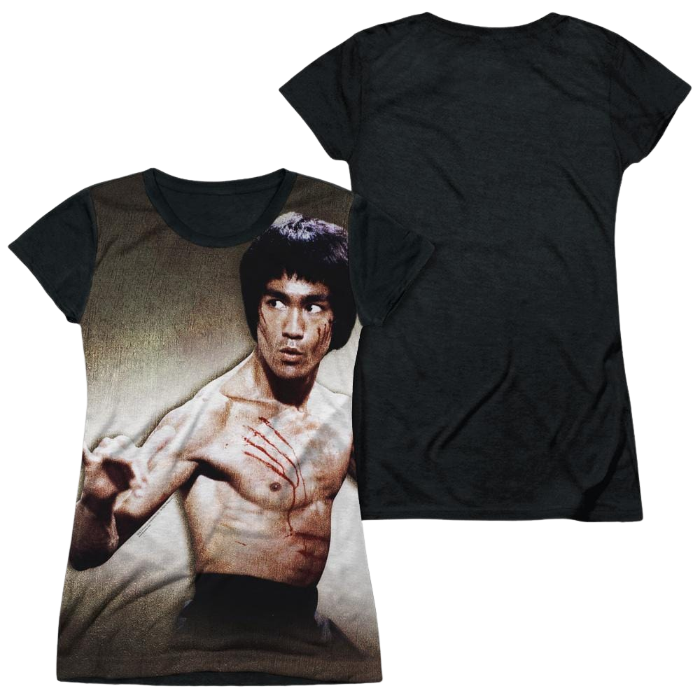 Bruce Lee Scratched - Juniors Black Back T-Shirt Juniors Black Back T-Shirt Bruce Lee   