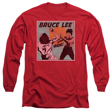 Red men's long sleeve t-shirt with Bruce Lee Comic Panel graphic