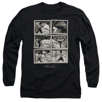 Black men's long sleeve t-shirt with Bruce Lee Snap Shots graphic