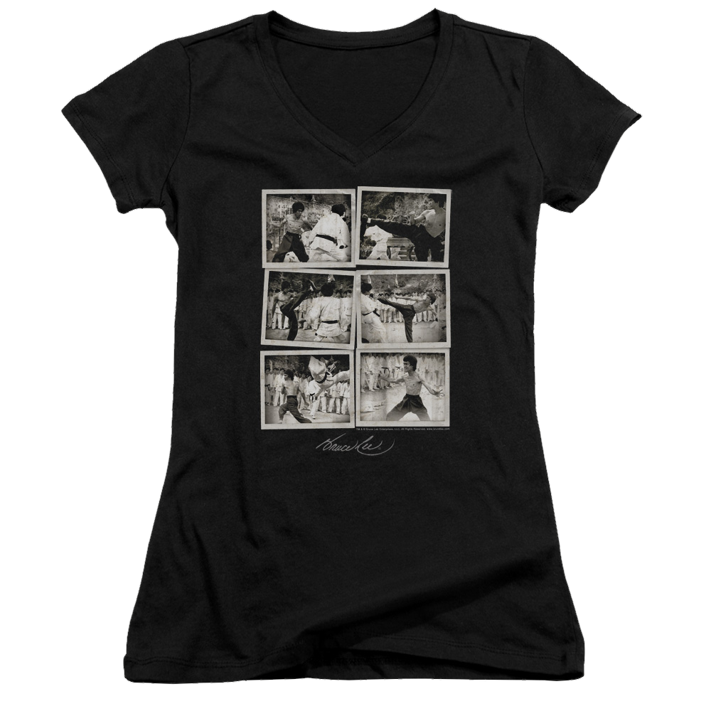 Bruce Lee Snap Shots - Juniors V-Neck T-Shirt Juniors V-Neck T-Shirt Bruce Lee   
